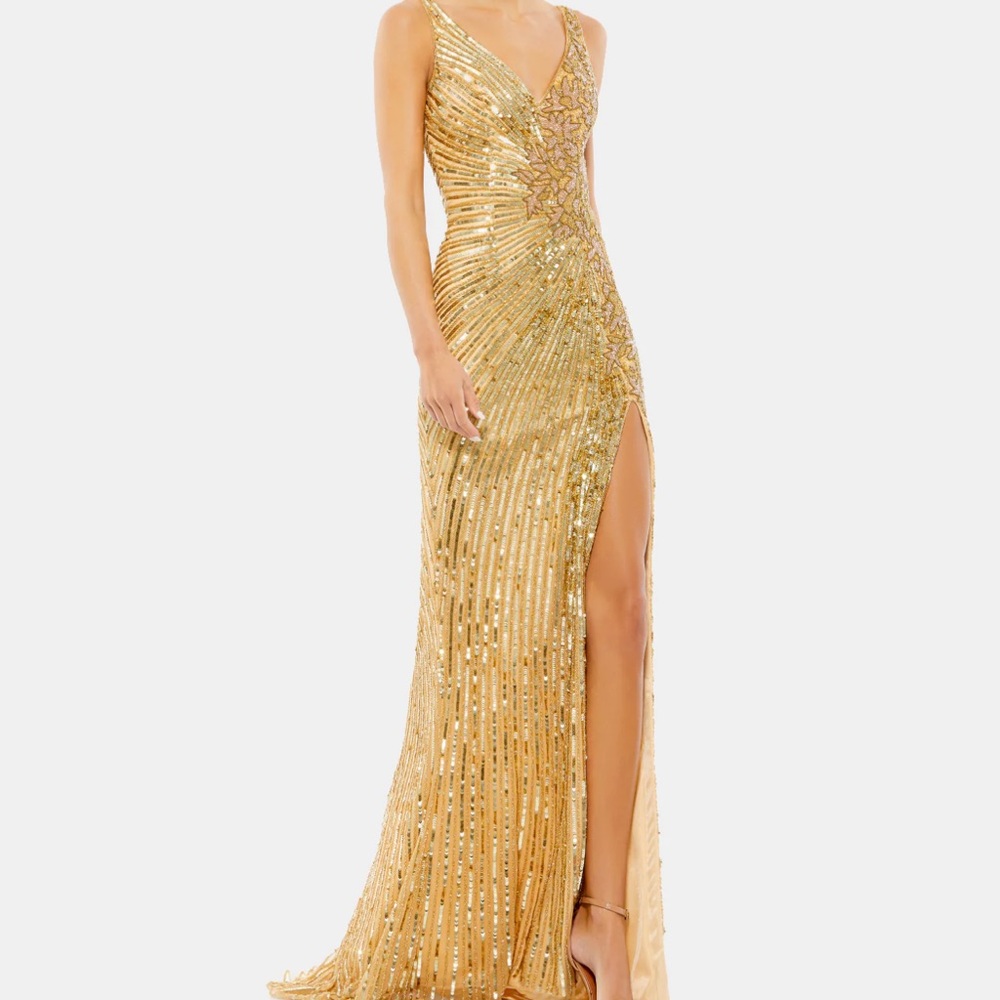 Mac Duggal gold sequence dress